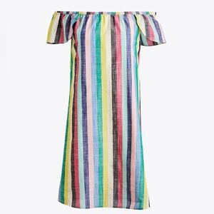 J Crew Rainbow Stripe Off Shoulder Mini Dress Size 0 Shift Dress JCrew Colorful